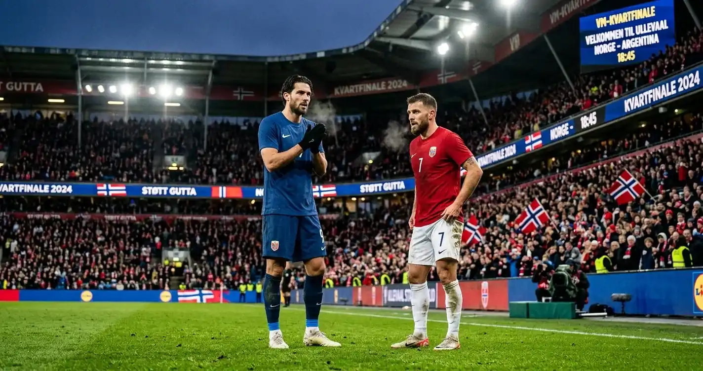 To spisser i fokus foran en fullsatt stadion før en VM 2026-kvartfinale